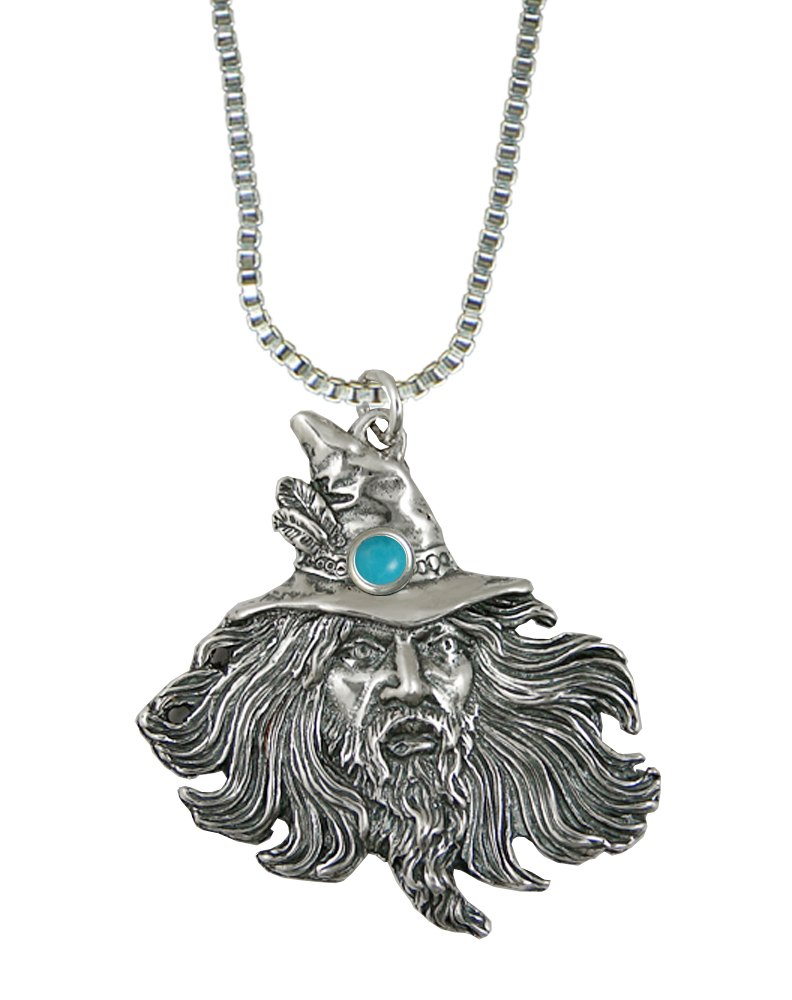 Sterling Silver Wizard by Fantasy Artist Julie Guthrie Pendant With Turquoise
